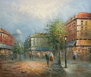300x254 Oil Painting Of European City Scene People Buildings Street Very - Painting Of A City