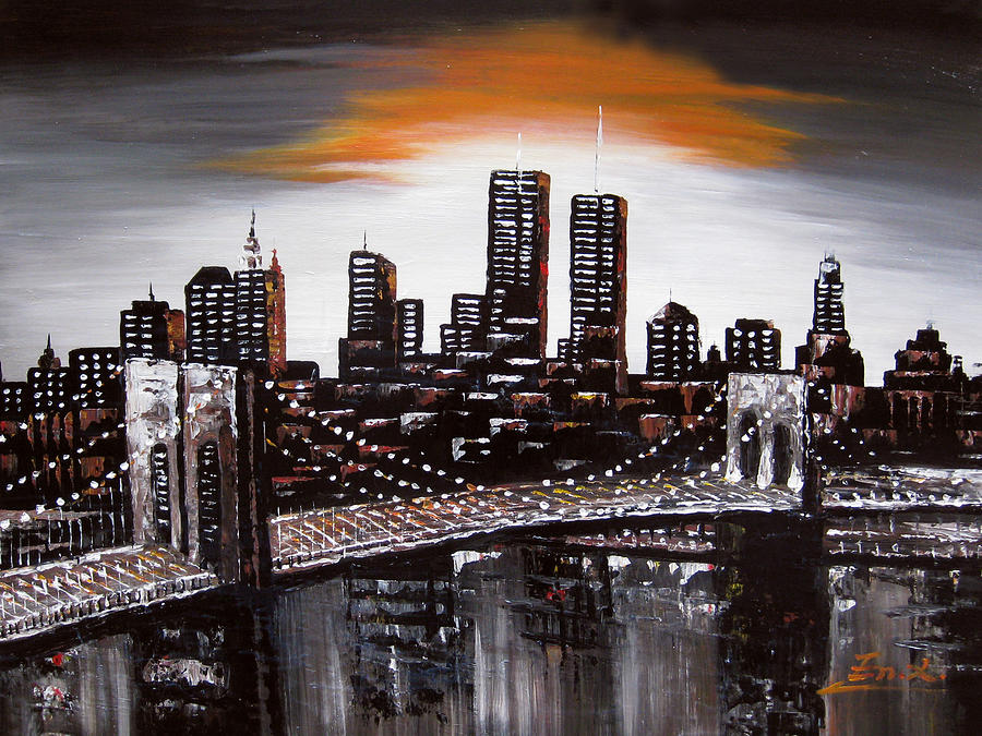 900x675 Original Modern Abstract Painting New Ork City Skyline Painting By - Painting Of A City