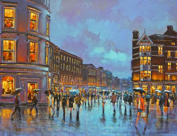 580x447 Painting Print Of Shoppers On A Crowded Grand Parade In Cork City - Painting Of A City