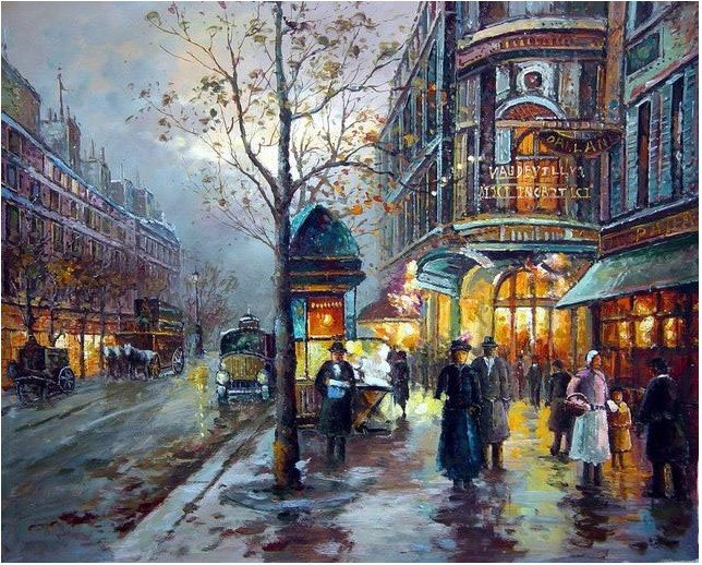 644x518 City Streets Oil Paintings Reproduction Online Gallery - Painting Of A City