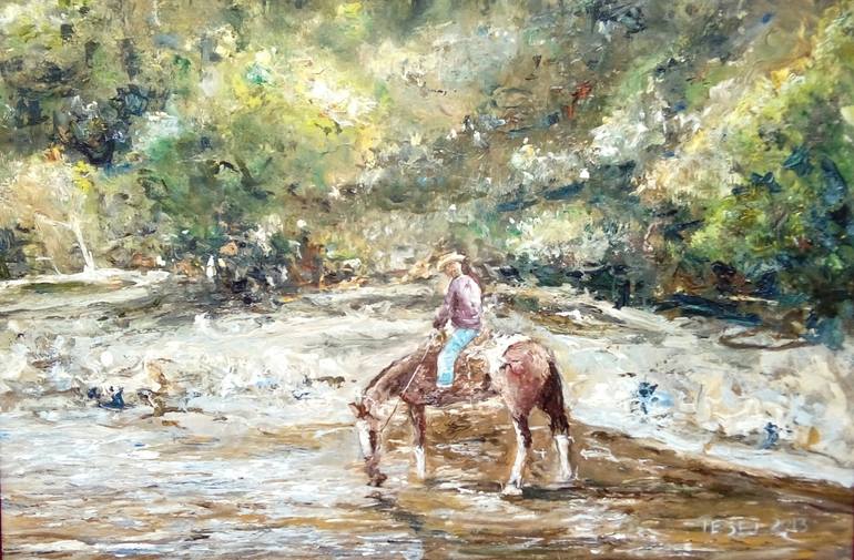 770x505 Saatchi Art Cowboy Riding Horse Painting By Federico Tesei - Painting Of A Cowboy