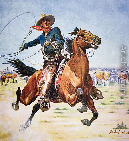 548x600 Texas Cowboy Reproduction By Stanley L. Wood - Painting Of A Cowboy