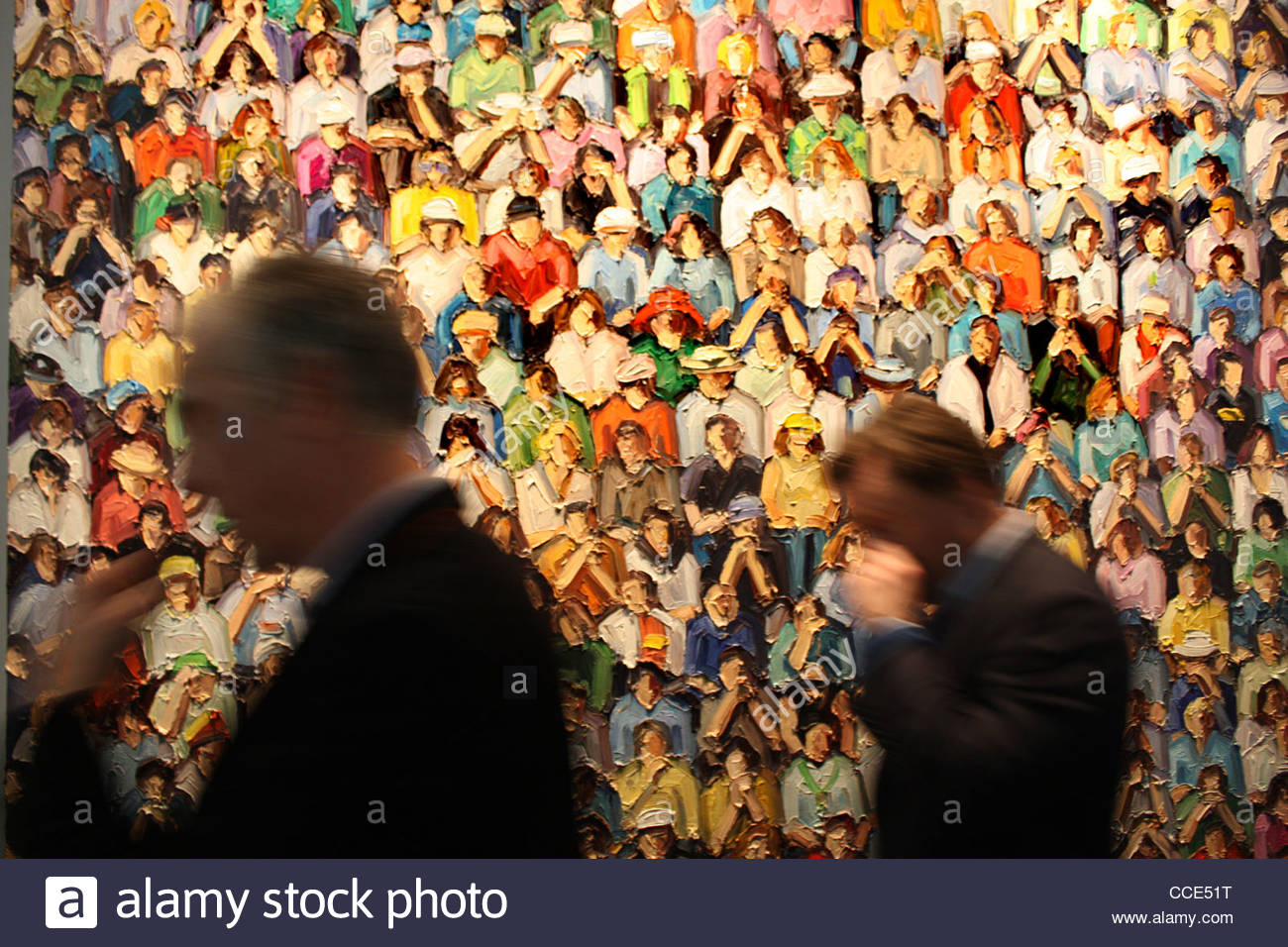 1300x956 Two Suited Men Walking Past A Painting A Crowd, Detail - Painting Of A Crowd