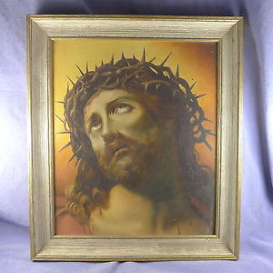 300x300 Jesus Christ Hand Painted Oil On Panel ~ Painting Crown Of Thorns - Painting Of A Crown