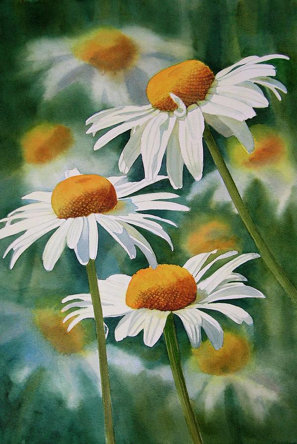 602x900 Three Wild Daisies Painting By Sharon Freeman - Painting Of A Daisy