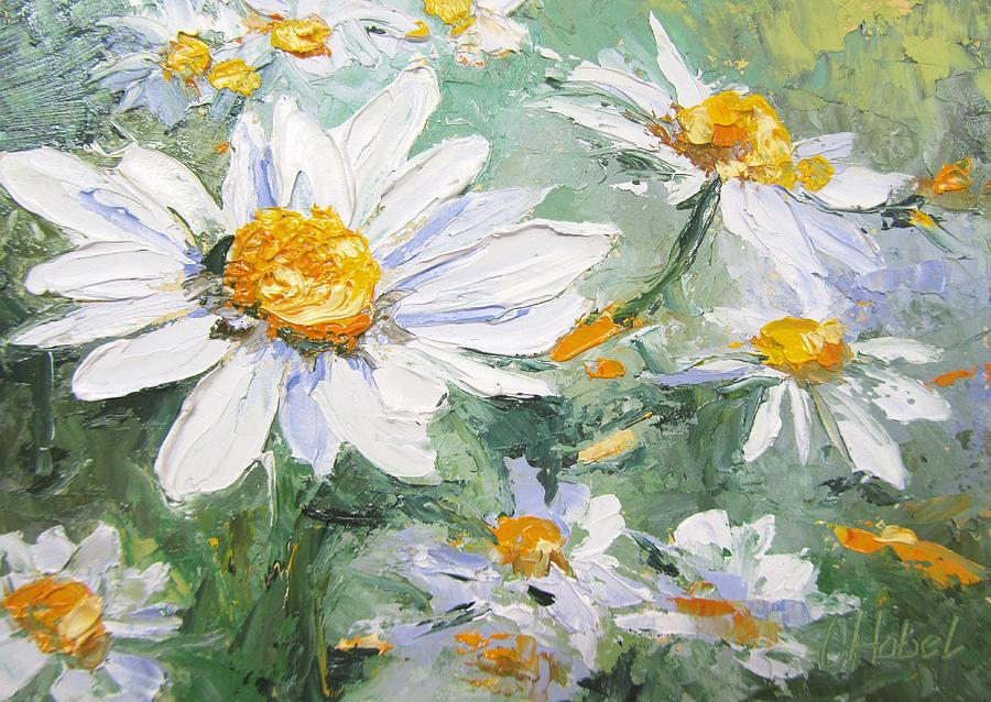 900x638 Daisy Delight Palette Knife Painting Painting By Chris Hobel - Painting Of A Daisy