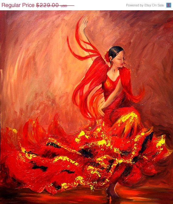 570x673 On Sale Flamenco Painting Of A Dancer In Red Dress, Limited - Painting Of A Dancer