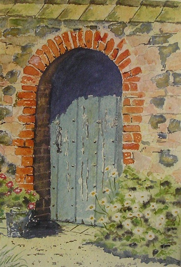581x860 Painting Of A Lovely Blue Door Watercolor Painting - Painting Of A Door