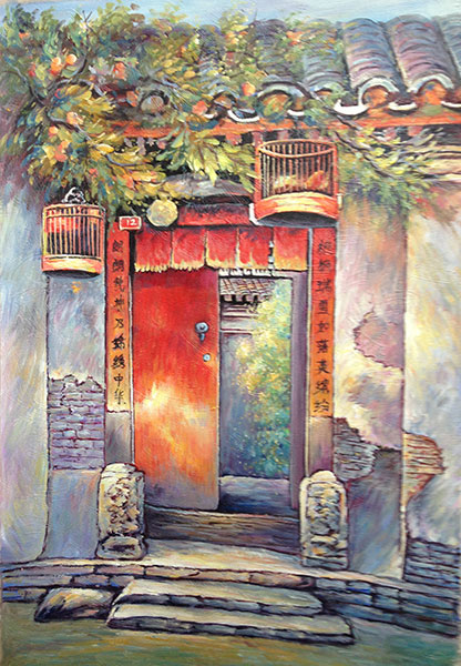 416x600 Paintings Of Doors Hand Painted Folk Art Oil Painting On Cavans - Painting Of A Door