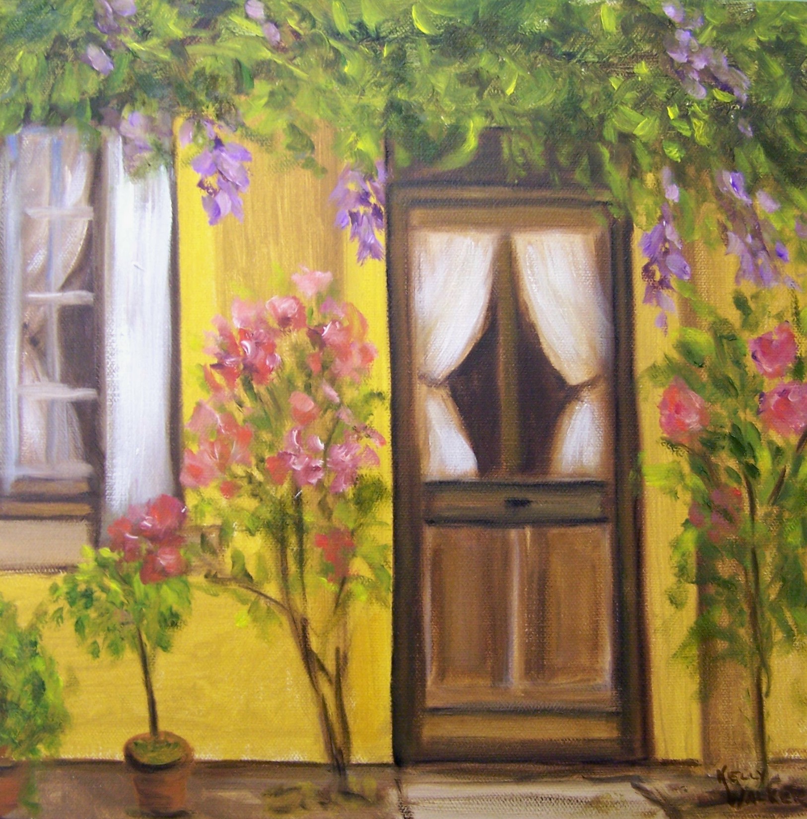 1626x1650 Flowers By The Door Iv A Place For Learning - Painting Of A Door