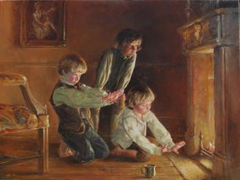 350x262 Henry Antoni Pospieszalski - Painting Of A Fireplace