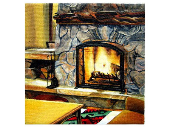 570x428 Oil Painting Of Fireplace Log Cabin December 27 - Painting Of A Fireplace