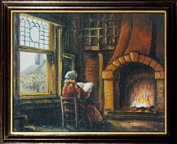 570x462 Reading - Painting Of A Fireplace