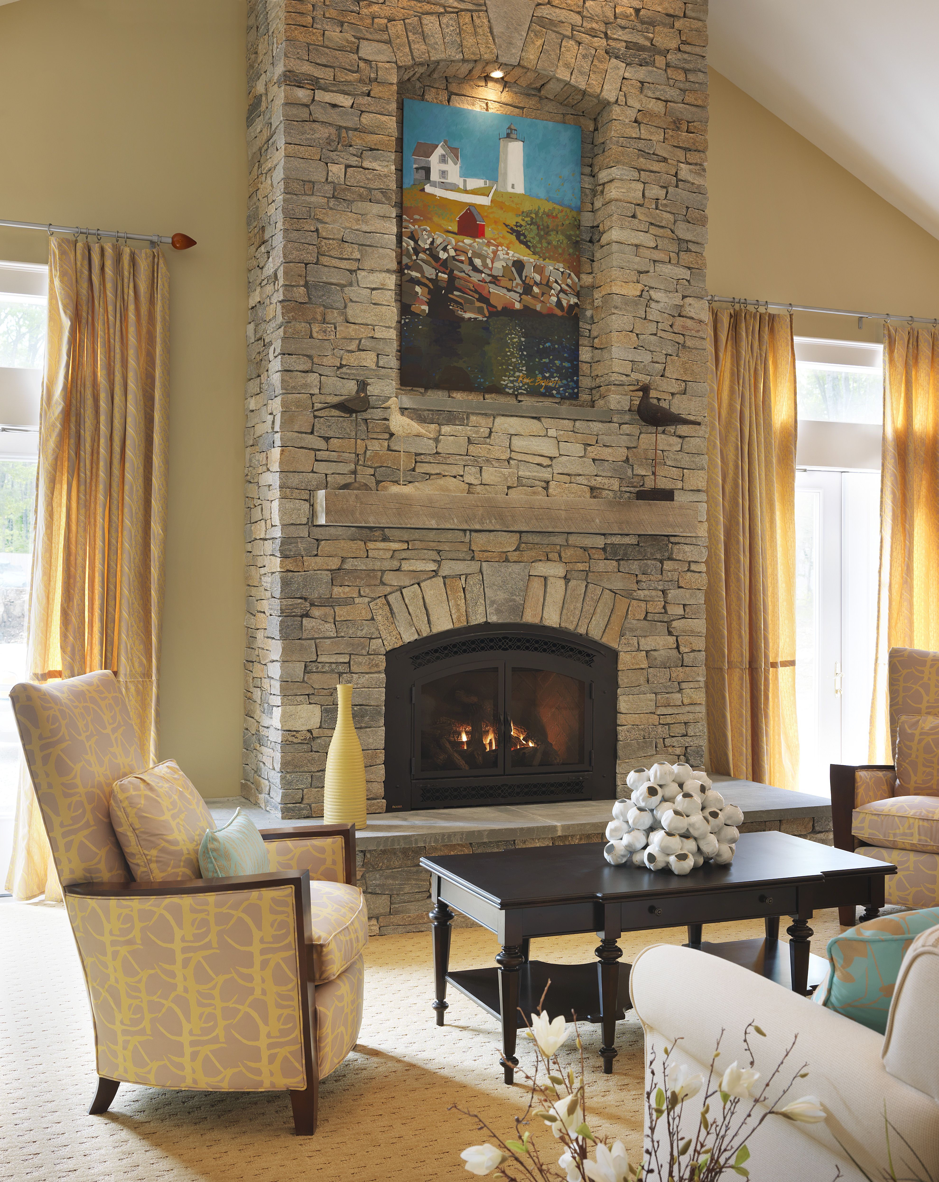 3958x4983 The Great Room Features A Stacked Stone Floor To Ceiling Fireplace - Painting Of A Fireplace