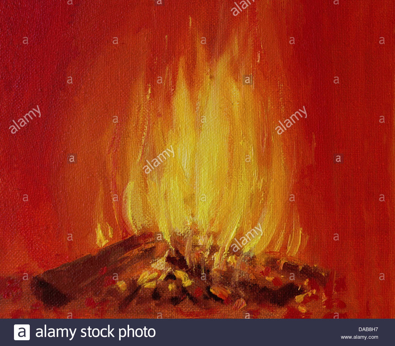 1300x1139 An Oil Painting On Canvas Of A Bright Burning Fire In A Fireplace - Painting Of A Fireplace