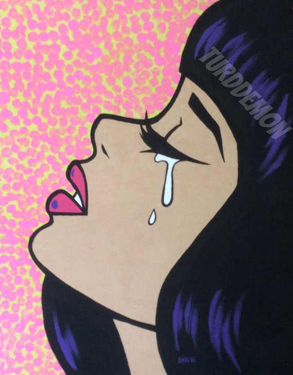 570x729 Large Original Pop Art Crying Comic Girl Paintings Acrylic - Painting Of A Girl Crying