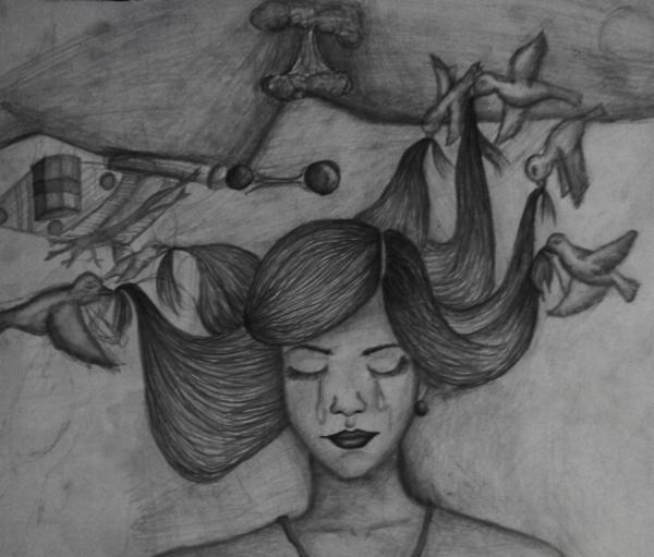 600x511 Art For Peace Contest The Crying Girl. - Painting Of A Girl Crying