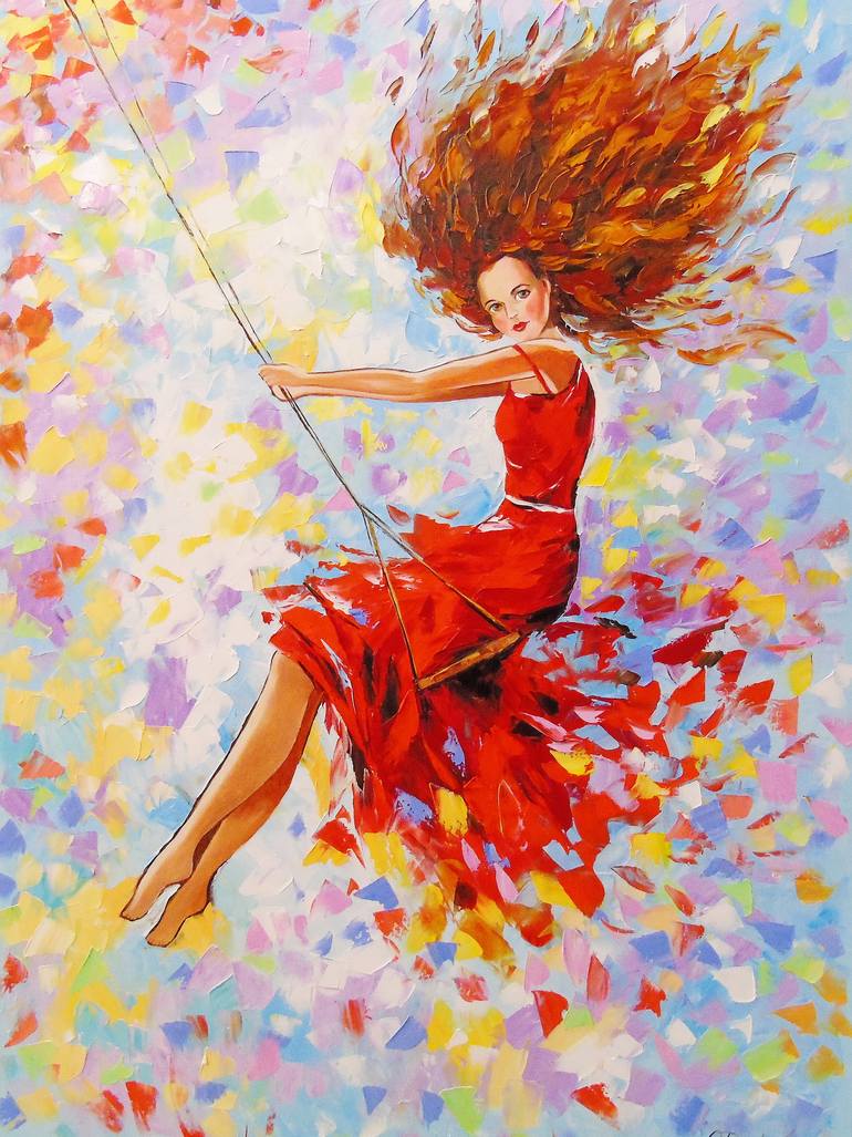 770x1027 Saatchi Art Girl On The Swing Painting By Olha Darchuk - Painting Of A Girl On A Swing
