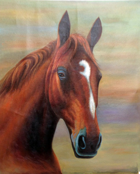 482x600 Hand Painted Horse Head Painting On Cavans Chinese Calligraphy - Painting Of A Horse Head