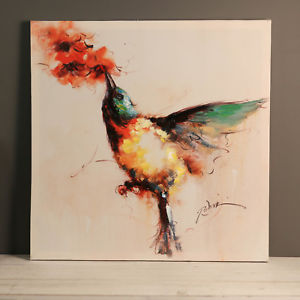300x300 Oil On Canvas Painting Hummingbird Bird Under Flower 50x50cm - Painting Of A Hummingbird