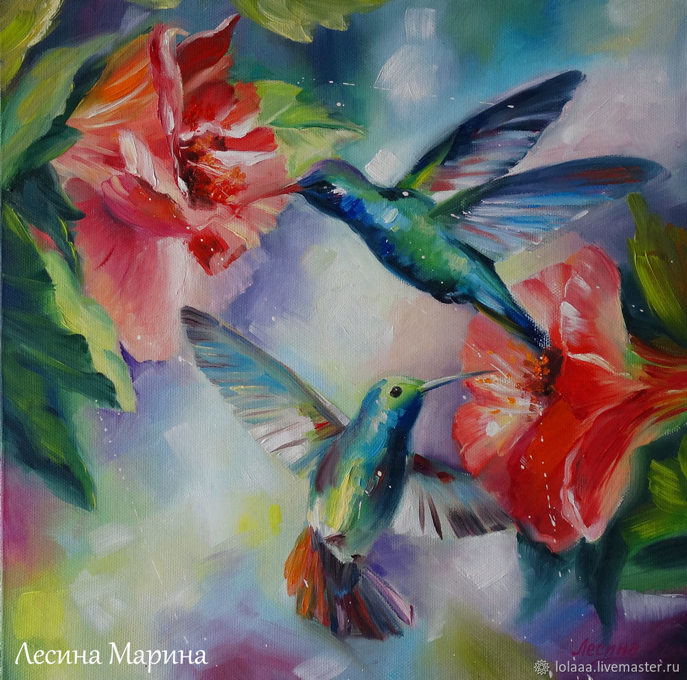 1000x991 Oil Painting Hummingbird In Flowers ,4040 Cm Shopline - Painting Of A Hummingbird