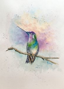 218x300 R. Sheer Original Watercolor Painting, Hummingbird Ebay - Painting Of A Hummingbird