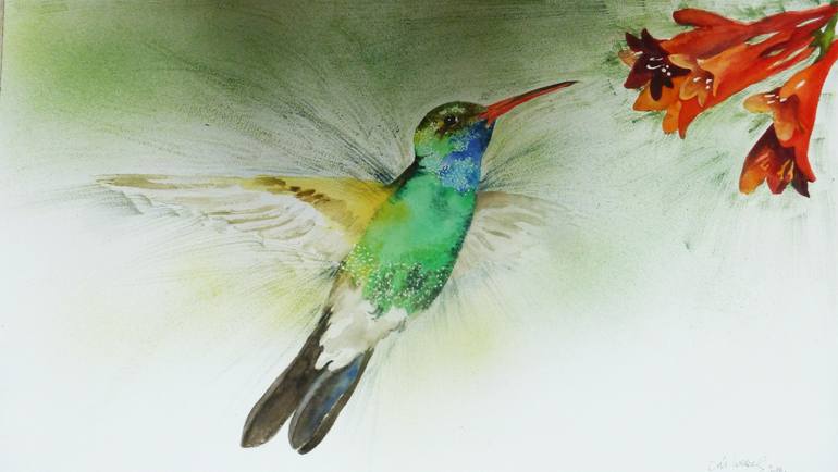 770x434 Saatchi Art Hummingbird Painting By Marijke Vanwezer - Painting Of A Hummingbird