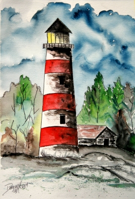 272x400 Lighthouse And Beach Watercolor Paintings - Painting Of A Lighthouse