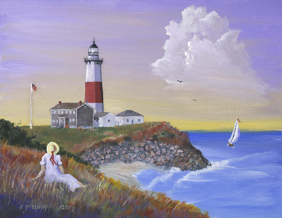 900x697 Montauk Lighthouse Painting By Jerry Mcelroy - Painting Of A Lighthouse