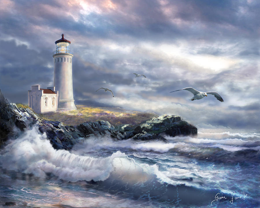 900x720 North Head Lighthouse At The Eve Of A Storm Painting By Regina Femrite - Painting Of A Lighthouse