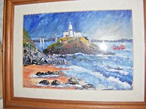 300x225 Vintage Oil Painting Of A Lighthouse Seascape Mumbles By P Rundle - Painting Of A Lighthouse