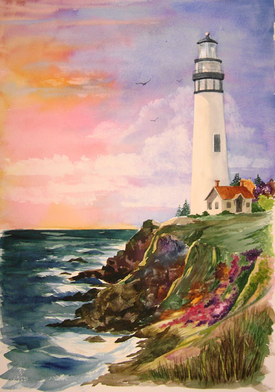 400x570 Whittier Artists Lighthouse - Painting Of A Lighthouse