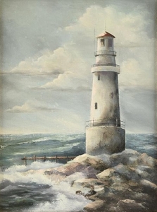 223x300 A Painting Of A Lighthouse, 20th Century, Lot Art - Painting Of A Lighthouse