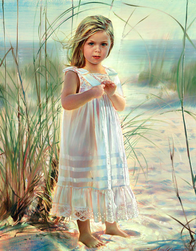 383x490 Little Girl Portrait, Painting By Robert Schoeller - Painting Of A Little Girl