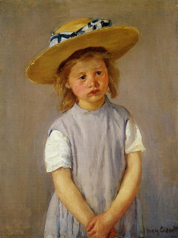 601x800 Little Girl In A Big Straw Hat And A Pinnafore 1886 Painting - Painting Of A Little Girl