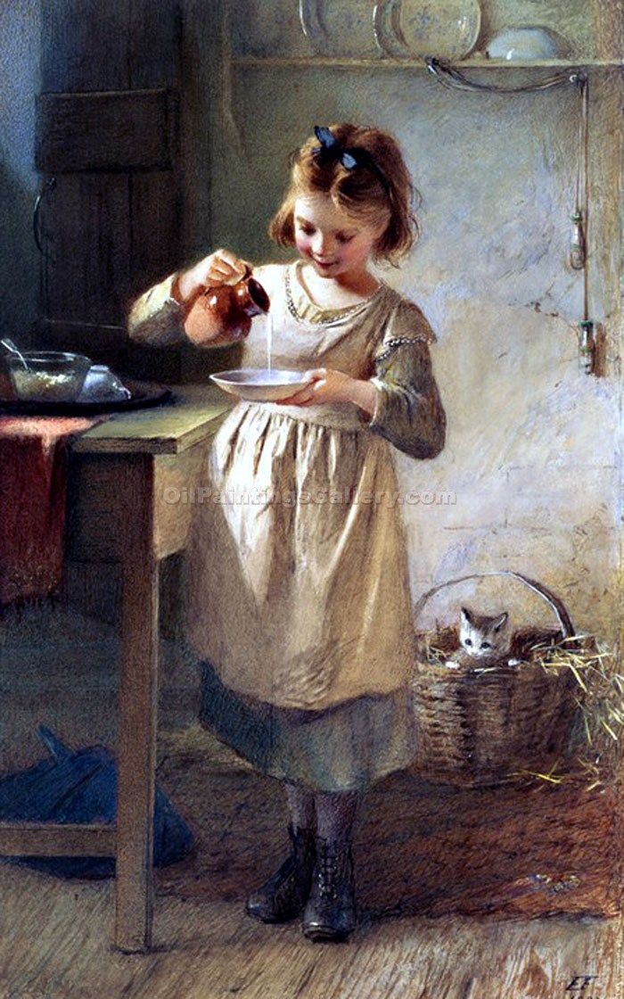 700x1120 The Little Girl And Her Kitten By Claude Joseph Bail Children - Painting Of A Little Girl