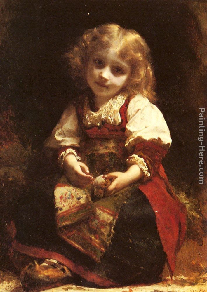 709x1000 Etienne Adolphe Piot A Little Girl Holding A Bird Painting - Painting Of A Little Girl
