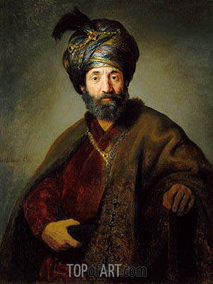 301x400 Man In Oriental Costume Rembrandt Painting Reproduction 8991 - Painting Of A Man