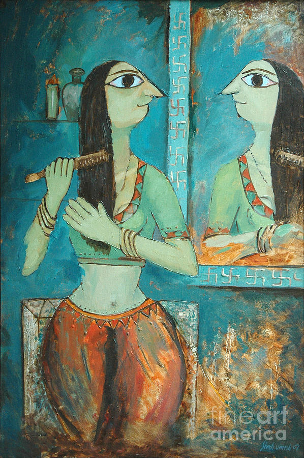 598x900 Front Of Mirror Painting By Umesh Shah - Painting Of A Mirror
