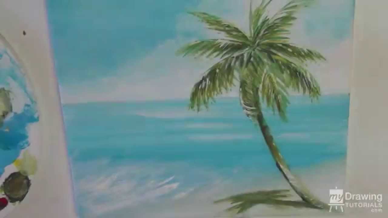 1280x720 Painting A Beach Amp Palm Tree Seascape In Acrylic (Time Lapse - Painting Of A Palm Tree