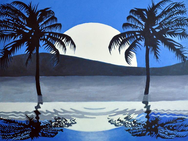770x578 Saatchi Art Palm Trees Moonlight Reflection Painting By William - Painting Of A Palm Tree