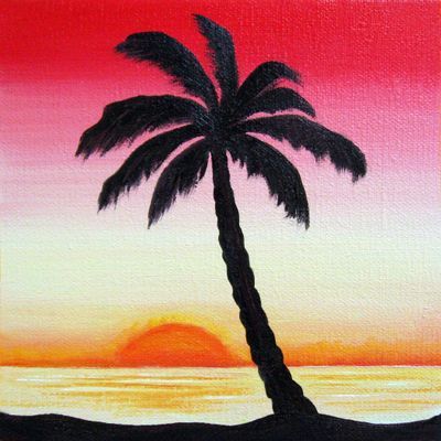 400x400 Sunset And Palm Tree Painting Painting Palm - Painting Of A Palm Tree