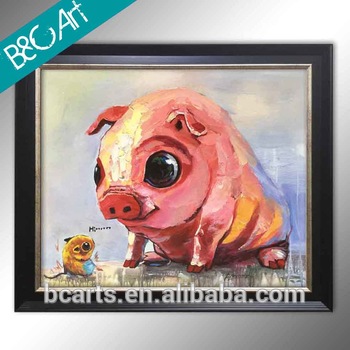 350x350 Oil Painting Portrait Of A Pig Palette Knife Modern Impressionism - Painting Of A Pig