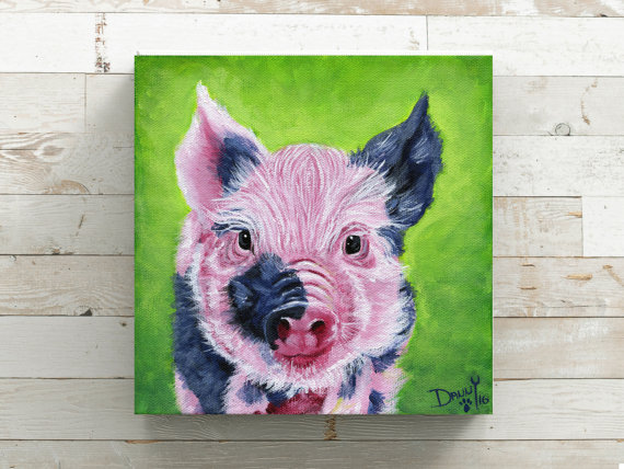 570x428 Pig Painting Pig Print Pig Canvas Print Pig Home Decor - Painting Of A Pig