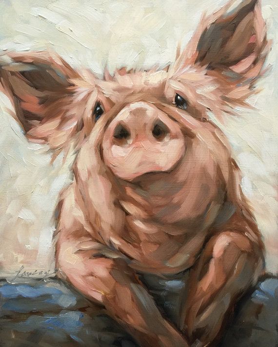 570x710 Pig Painting, Original Impressionistic Oil Painting Of A Pig. 8x10 - Painting Of A Pig