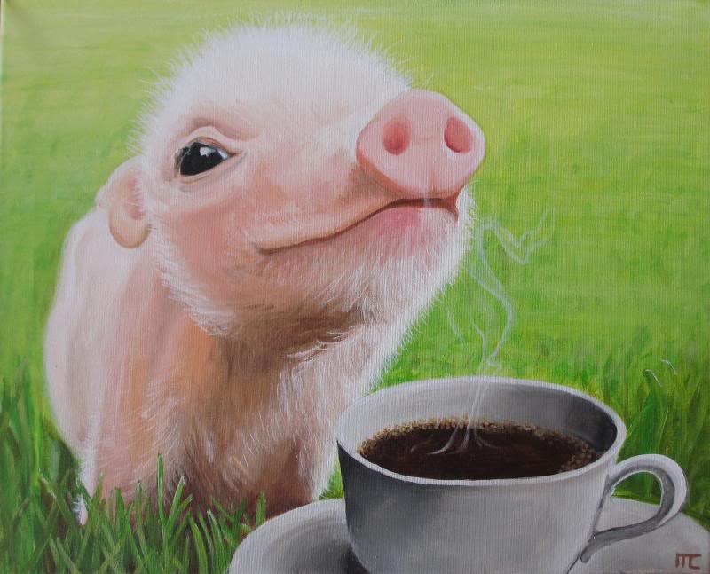 800x647 Pig With Coffee Painting - Painting Of A Pig