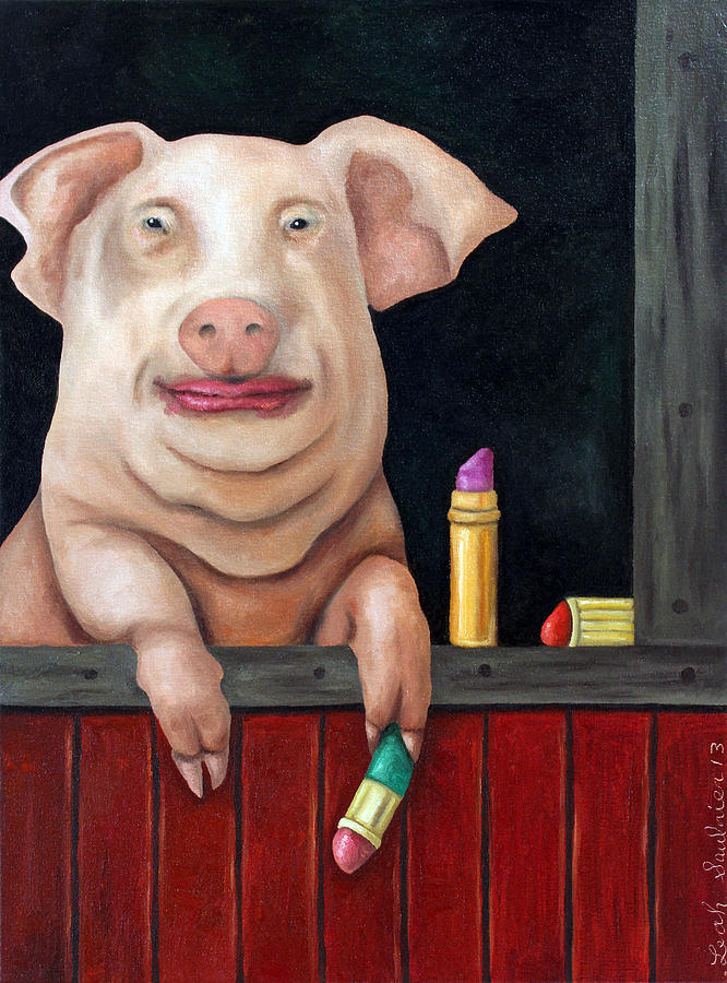 666x900 Putting Lipstick On A Pig Painting By Leah Saulnier The Painting - Painting Of A Pig