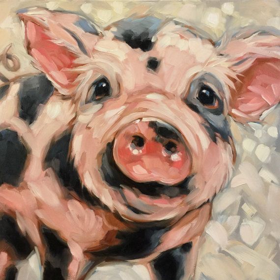 570x570 Reserved For Katherine Pig Painting, Original Impressionistic Oil - Painting Of A Pig