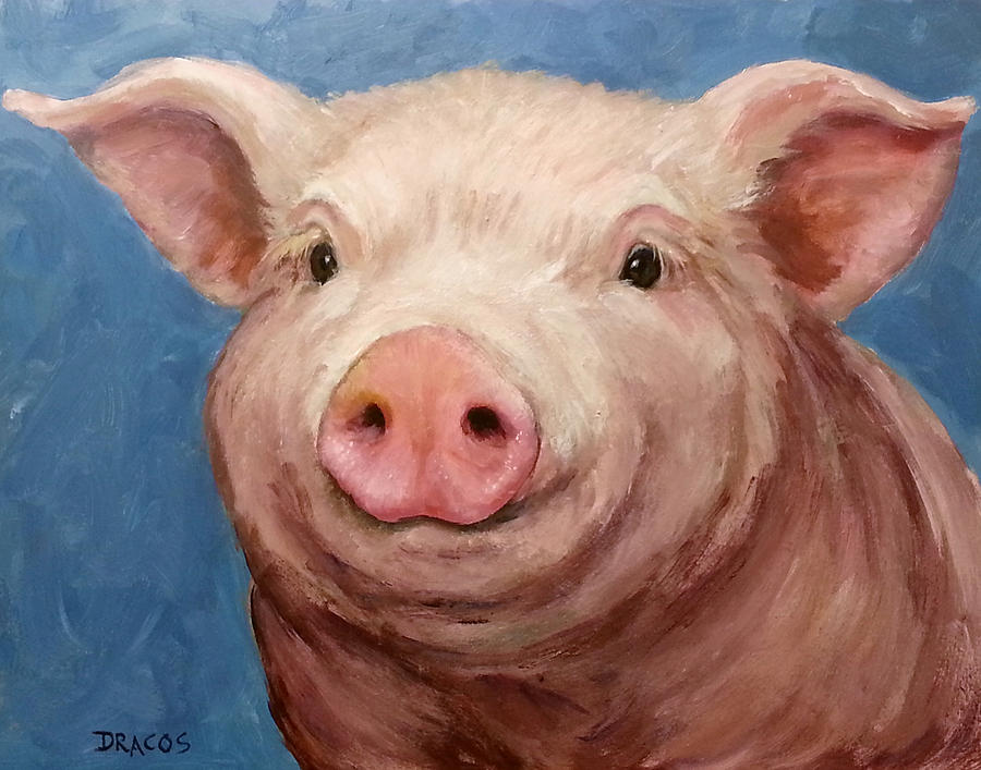 900x707 Sweet Baby Pig Portrait Painting By Dottie Dracos - Painting Of A Pig