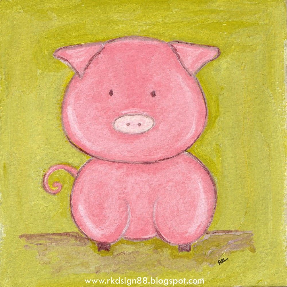 1000x1000 Pig Aanimal Art Etsy Painting Drawing Cute - Painting Of A Pig